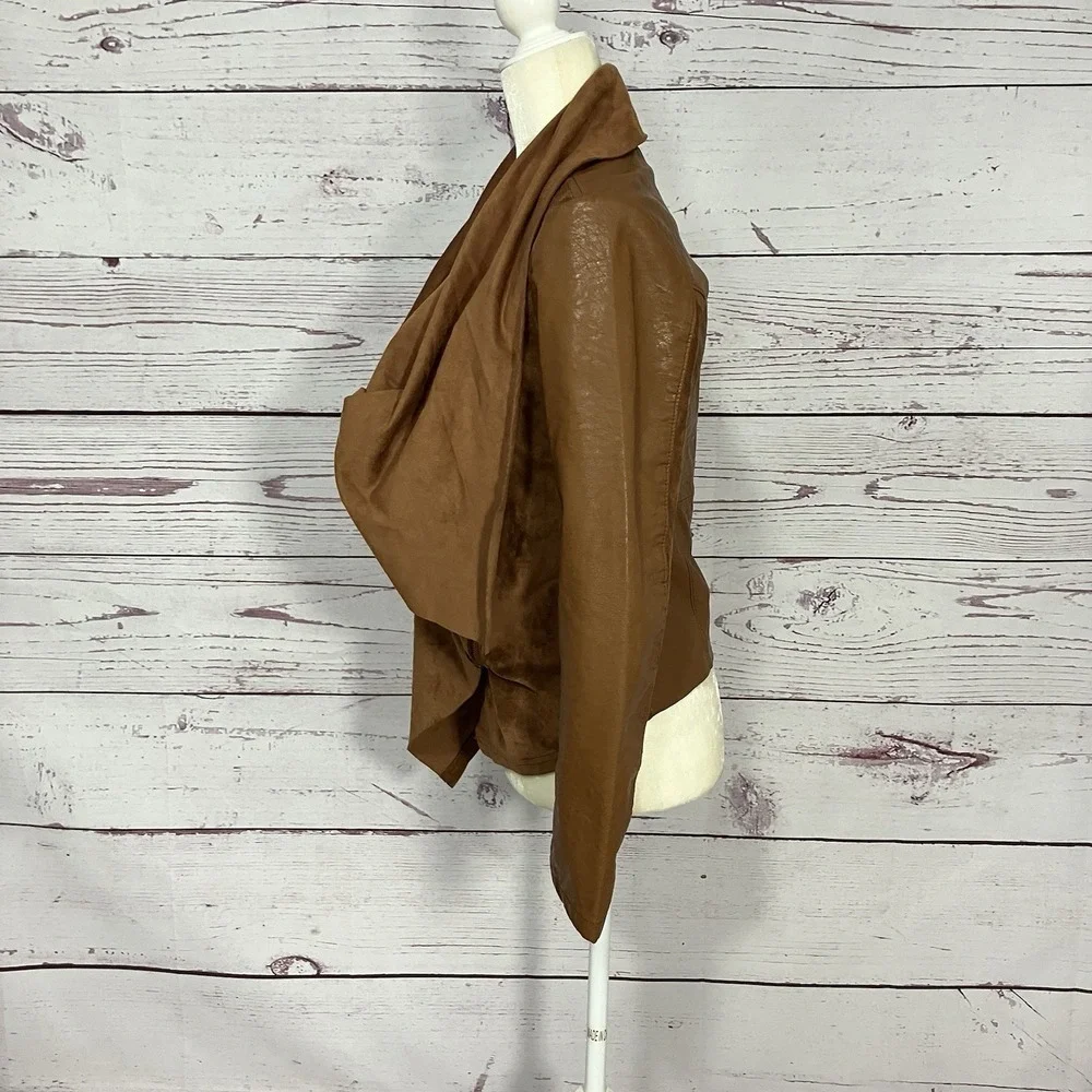 BLANKNYC Leather Jacket Womens Sz Small Brown Draped Moto‎ Asymmetrical Zip